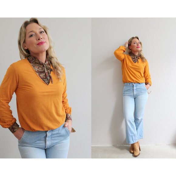 1970's Vintage Deadstock Marigold Blouse ~ Women's Extra Small, Small & Medium - Picture 1 of 8